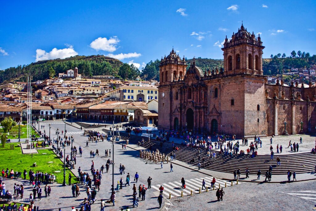 Cusco Plaza de Armas departure point for the Seven Lakes Tour full day excursion, Peru