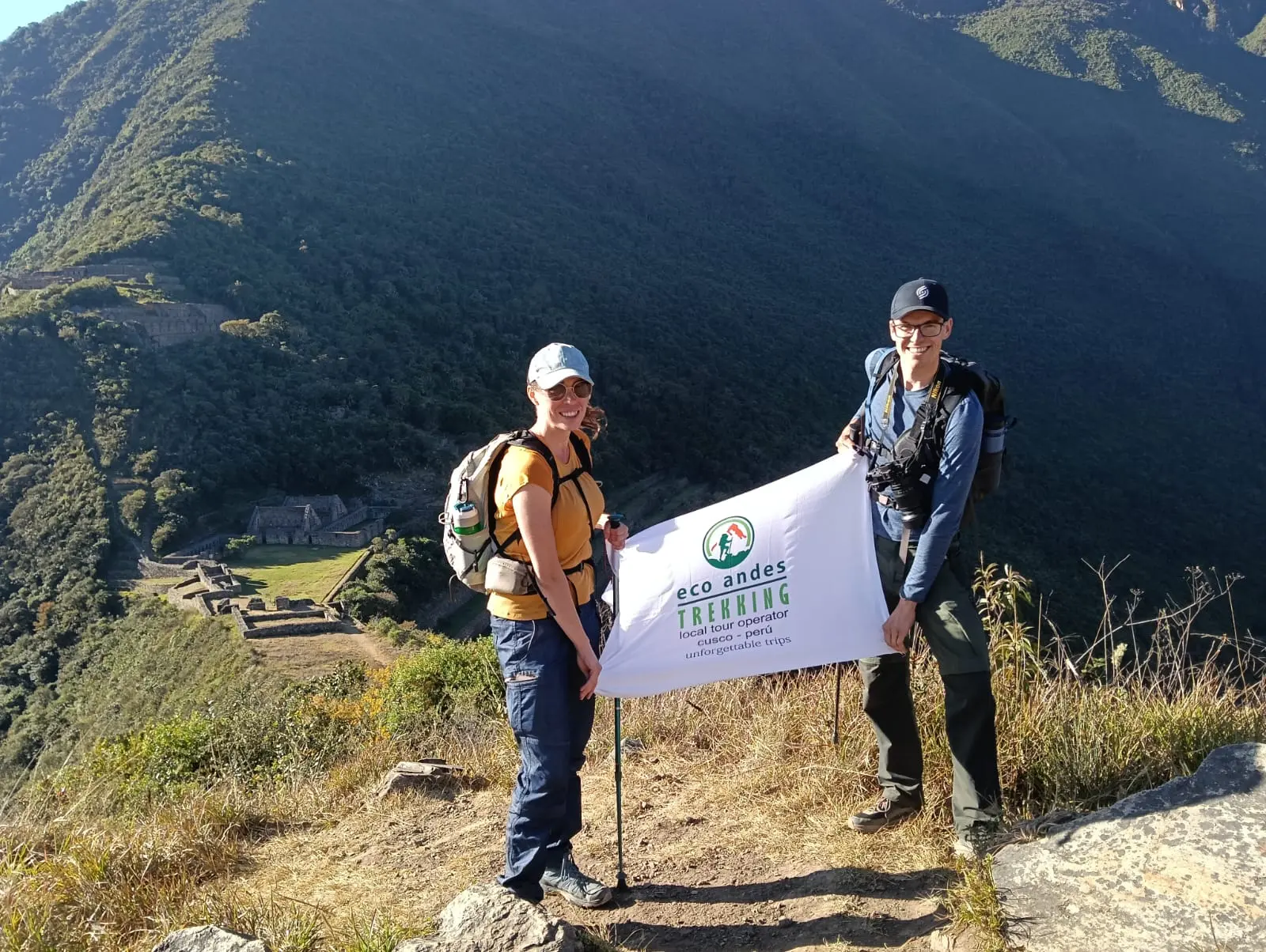 Choquequirao Inca walls under blue sky — Day 2 of the Choquequirao Trek at 3150 meters